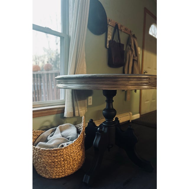 Wood Refinished Victorian-Inspired Pedestal Parlor Table For Sale - Image 7 of 9