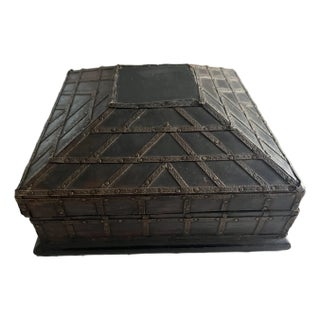 Vintage Wood Decorative Flip Top Trinket Storage Box With Metal Outside For Sale