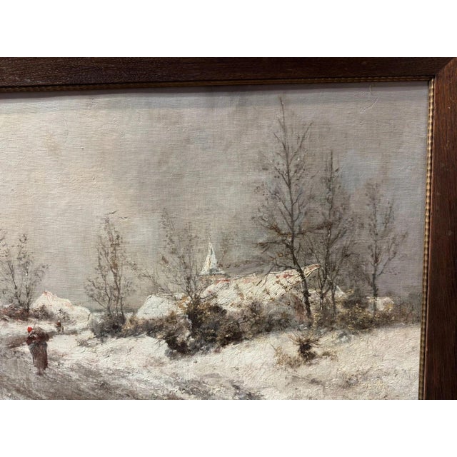 Hill Jean, Belgium Winter Landscape Man Alone Church in the Background, 1916, Oil on Canvas For Sale - Image 9 of 13