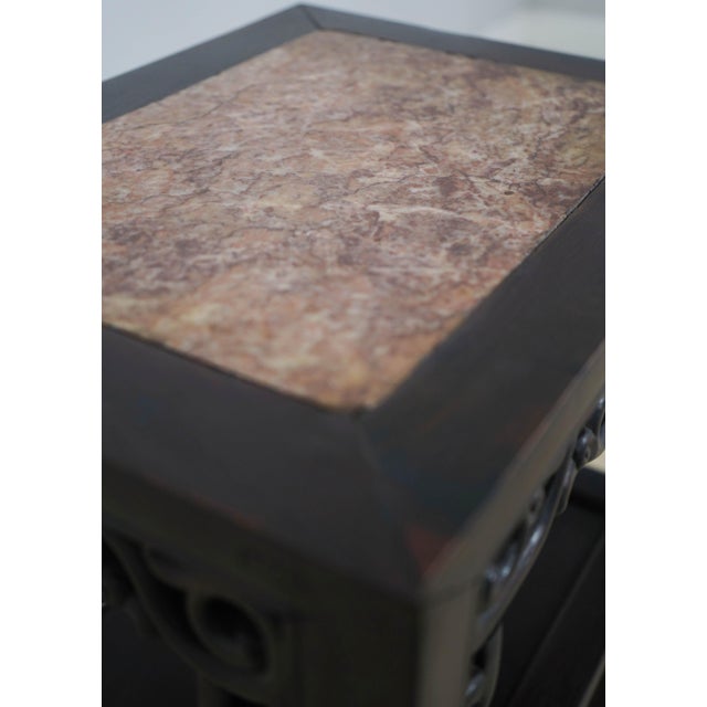 Chinese Rosewood Marble Inset End Table For Sale - Image 4 of 14
