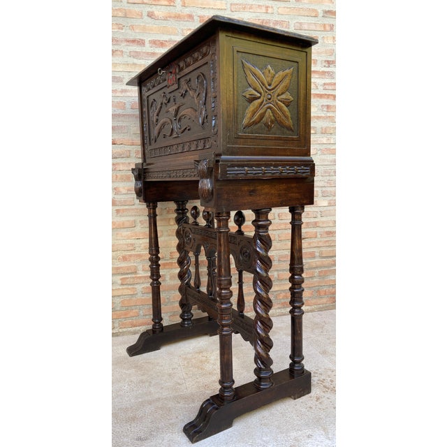 Antique Spanish Renaissance Bar Cabinet in Oak, 1890 For Sale - Image 6 of 18