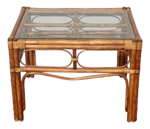 Vintage Mid Century Modern Bamboo Rattan End Table Tiki Palm Beach Style
