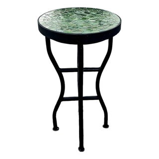 14" Mini Moroccan Mosaic Accent Table – Tamegroute Green Tile Top For Sale