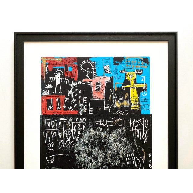 This Jean Michel Basquiat Estate custom framed fine art lithograph print " Black Tar and Feathers " 1982, is a very...