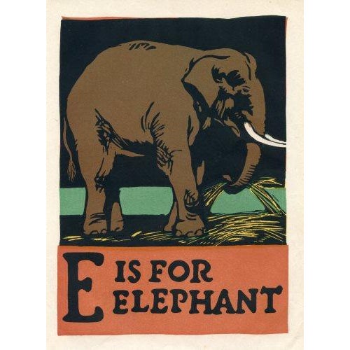 This unique, colorful lithograph is from a 1920s children's picture book that used animal themes to teach the letters of...