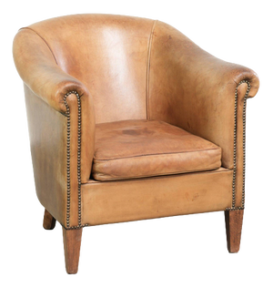 Sheepskin Club Armchair Light Cognac with Decorative Nails