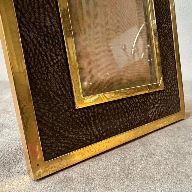 A 1970s High Quality Mid-Century Modern Brass and Skin Italian Picture Frame For Sale - Image 10 of 11