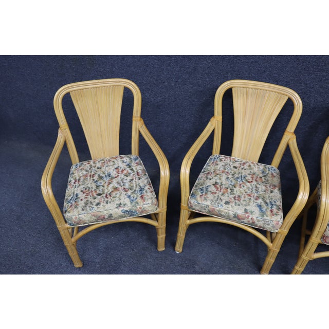 Mid-Century Modern MCM Style Fan Back Bamboo & Rattan Armchairs – Set of 4 For Sale - Image 3 of 18