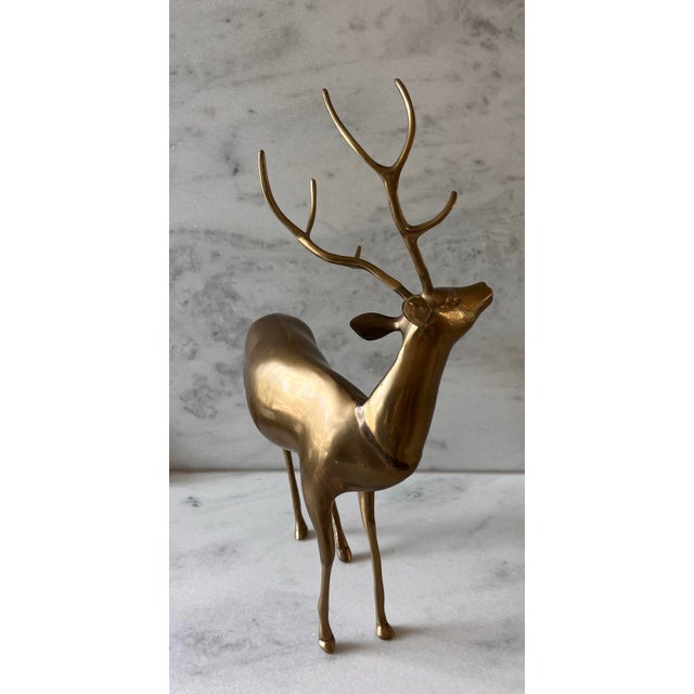 Large Vintage Solid Brass Stag For Sale In Austin - Image 6 of 8