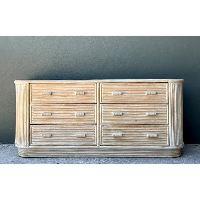 Vintage Washed Pretzel Reed Six-Drawer Dresser For Sale - Image 4 of 12
