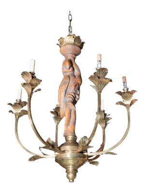 Large Carved Parrot & Brass Chandelier