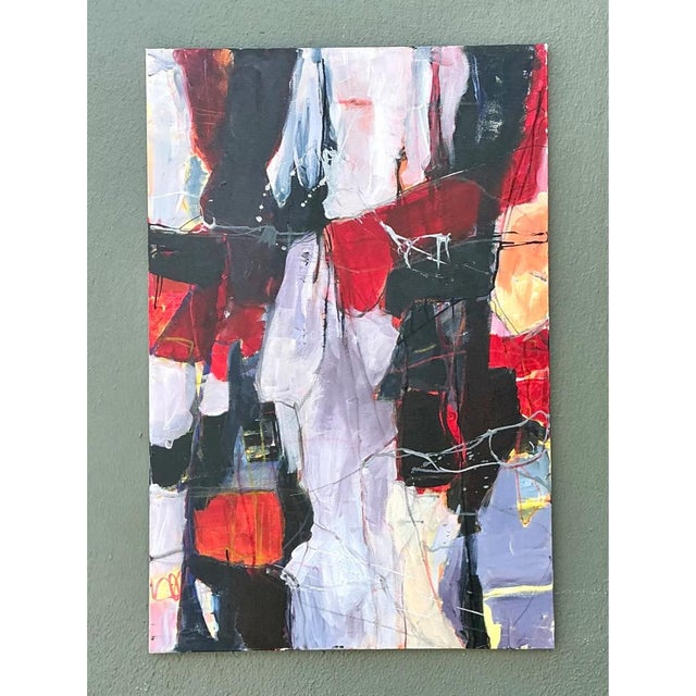 Presenting a dynamic interplay of vivid colors and bold, gestural brushstrokes, this captivating vintage abstract...