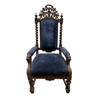 19th Century Renaissance Revival Carved Lion Oak Arm Chair For Sale