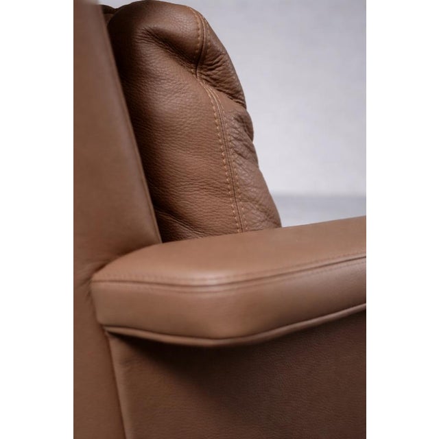 Set of Mid-Century Modern Danish Brown Leather Swivel Chair & Ottoman, 1970s For Sale - Image 9 of 18