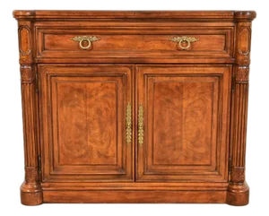 Drexel Heritage French Regency Louis XVI Burled Walnut Flip Top Server or Bar Cabinet, Circa 1960s
