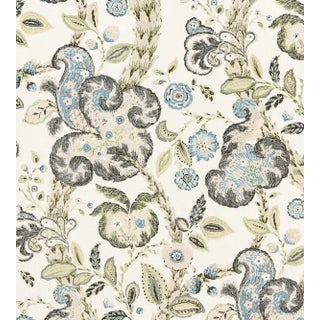 The House of Scalamandré Cumbria Hand Block Print Fabric, Smoke on Ivory For Sale