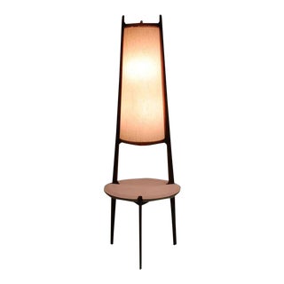 Mid-Century Modern Walnut Floor Lamp With Side Table For Sale