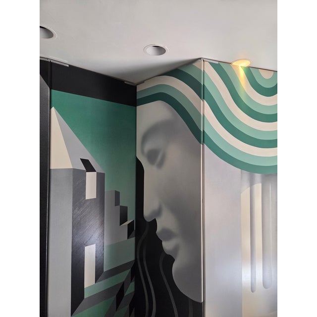 1970s Vintage Post Modern Monumental Room Divider Folding Screen Art Deco Surrealist For Sale - Image 5 of 18