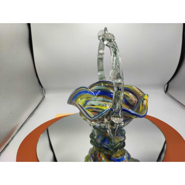 Blue Colorful Glass Basket Plate from the Ząbkowice Steelworks, 1970s For Sale - Image 8 of 10