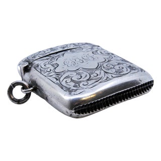 Silver Matchbox with Engraved Plant Motifs and Monogram Card For Sale