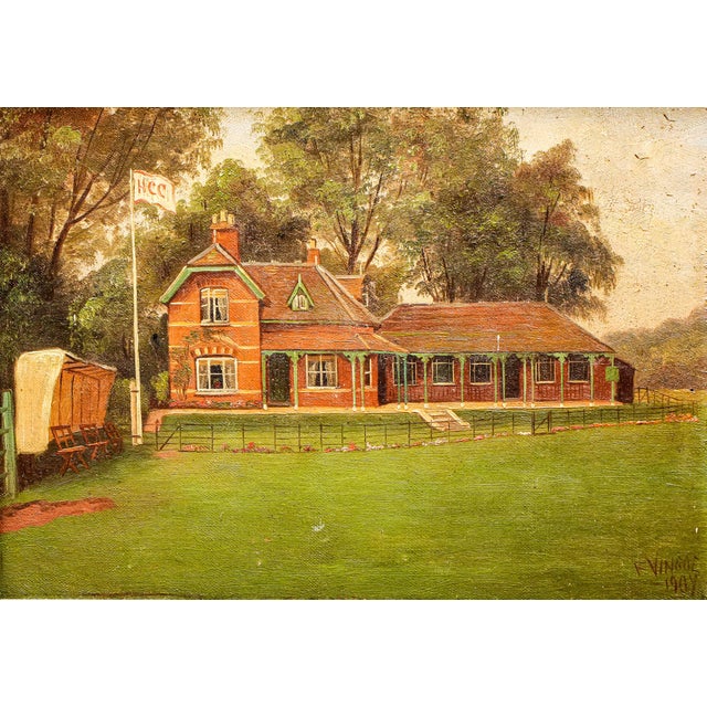 Victorian Charming Antique Framed Oil Painting English Cricket Pavilion Sports Victorian Architecture Home Wall Decor For Sale - Image 3 of 15