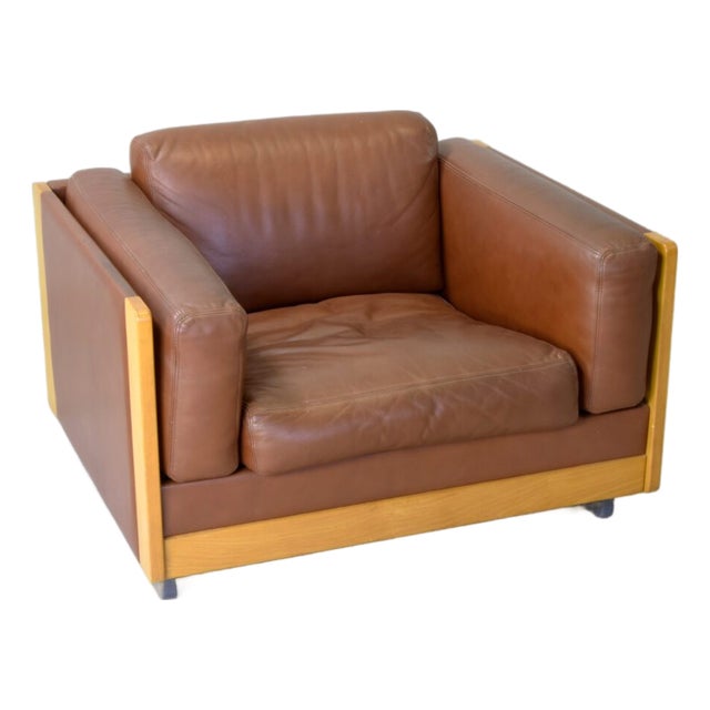 920 Armchair in Cognac Leather by Afra & Tobia Scarpa for Cassina, 1970s For Sale