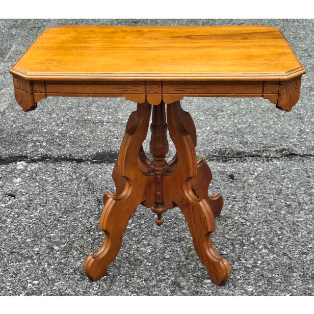 Victorian Victorian Eastlake Style Mahogany and Maple Top Table For Sale - Image 3 of 6
