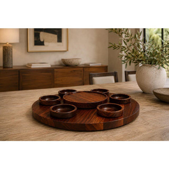 Brazilian Modern Lazy Susan & Bowls in Rosewood, Tropic Art, Brazil, 1970s For Sale - Image 15 of 16