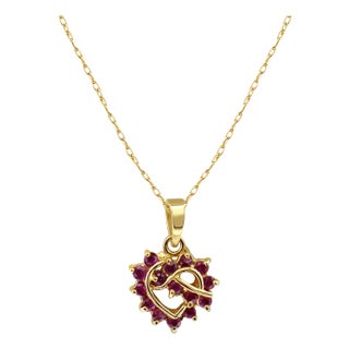 Ruby Heart Shaped Necklace .30cttw 14k Yellow Gold For Sale