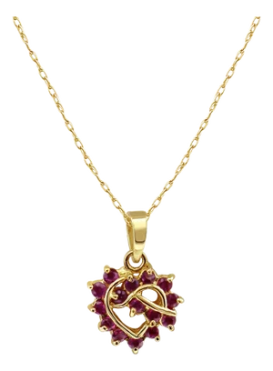 Ruby Heart Shaped Necklace .30cttw 14k Yellow Gold
