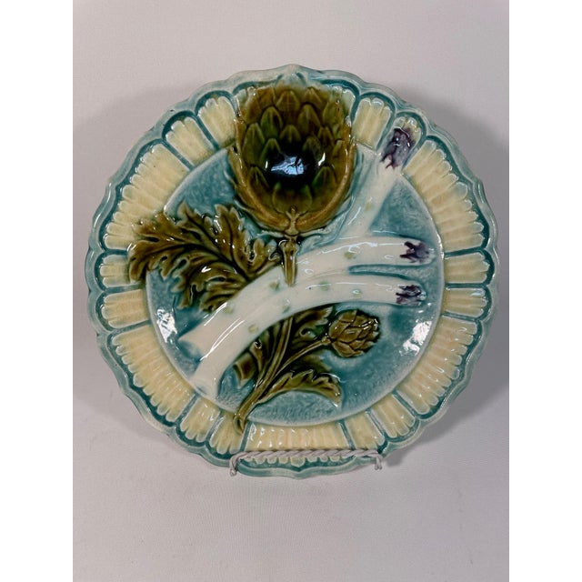 1890s Antique French Salins Majolica Asparagus Plate For Sale - Image 9 of 14