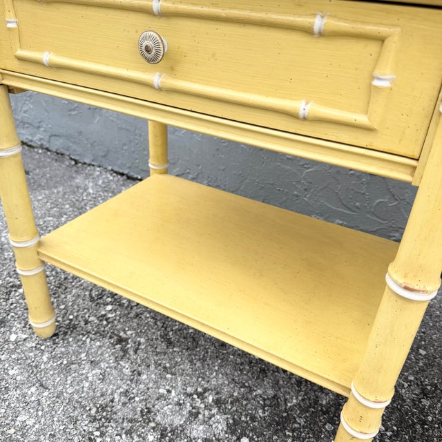 Yellow Vintage Coastal Faux Bamboo Nightstands by Thomasville - A Pair For Sale - Image 8 of 12