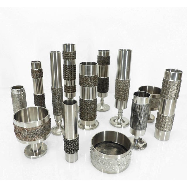Brutalist Space Age Brutalist Steel Vases from BMF, Germany, 1970, Set of 13 For Sale - Image 3 of 10