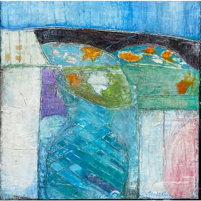Abstract Floral Original Painting "Still Life in Blue Tones" by Sonia Gold For Sale - Image 9 of 11