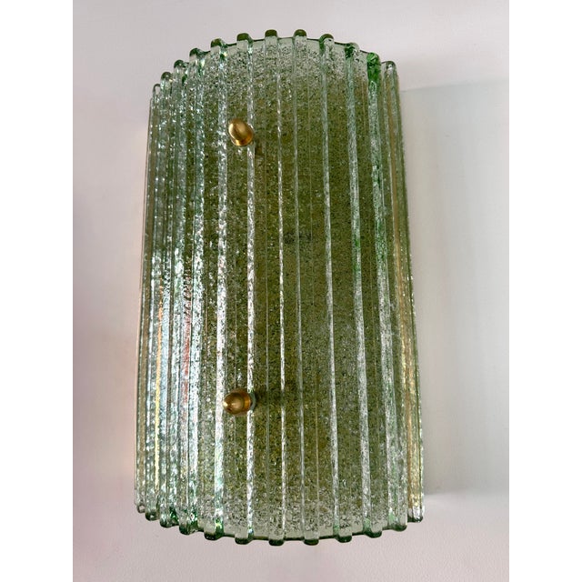 Contemporary Pair of Green Granita Murano Glass and Brass Sconces, Italy For Sale - Image 4 of 12