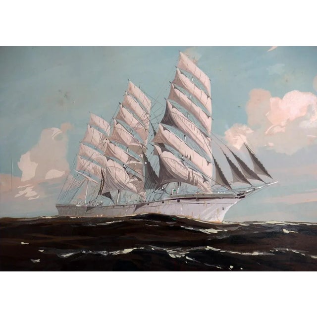 Georges Fouillé, Three-Masted Ship, Stencil on Lithograph, 1950s, Framed For Sale - Image 6 of 9