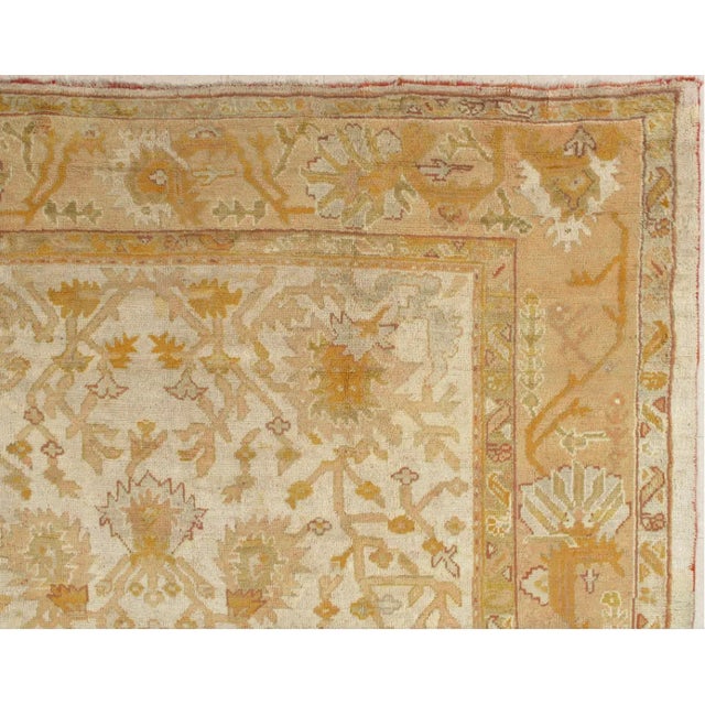 Traditional Antique Oushak Carpet Handmade Turkish Oriental Rug Beige, Taupe, Soft Pale Blue For Sale - Image 3 of 11