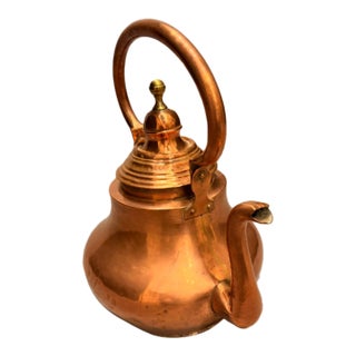 18th Century Flemish Antique Copper Teapot, Hand Wrought With Brass Finial, Circa 1780 For Sale
