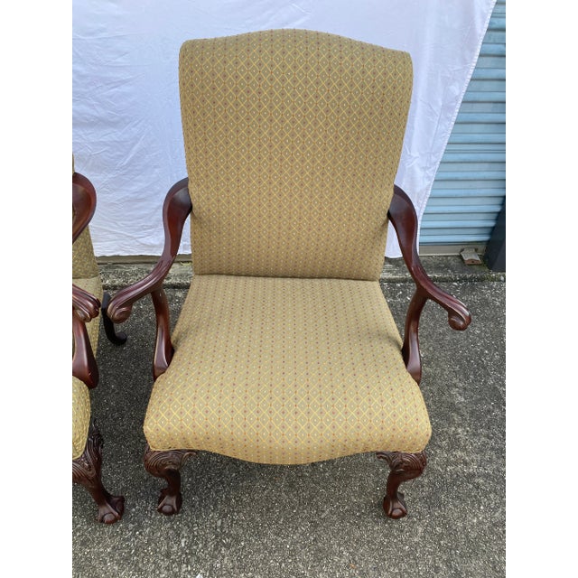 Pair of Bergeré Chairs Soft Green Upholstery Chippendale Style For Sale - Image 4 of 8