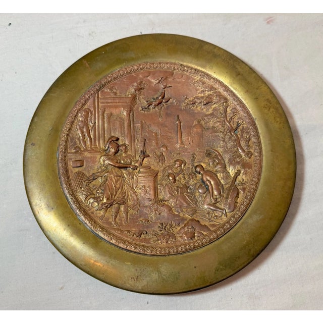 Up for sale is a wonderful antique 19th century solid bronze wall relief plaque depicting an early European figural...