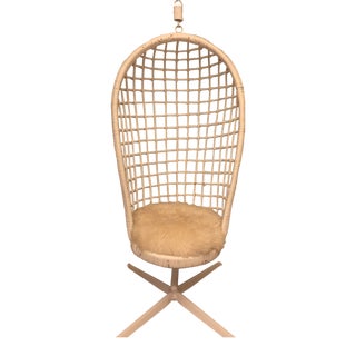Vintage Rohe Hanging Cane & Rattan Egg Chair With Stand For Sale