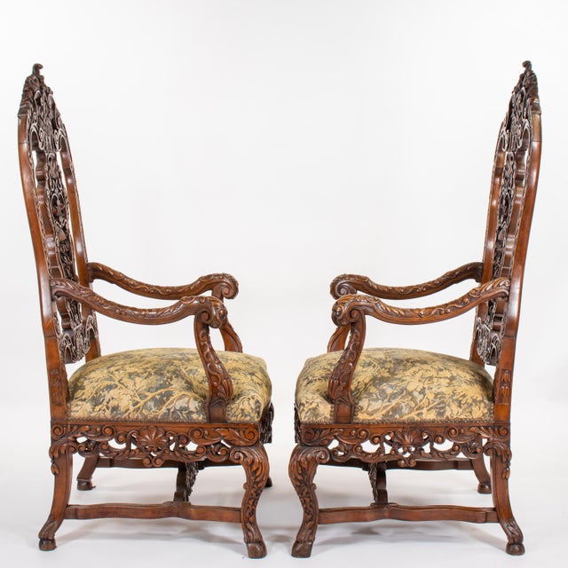 Wood Pair of Large Late 19th C. French Régence (Louis Xiv/Xv) Revival Hand-Carved Solid Walnut Fauteuil Armchairs/Thrones For Sale - Image 7 of 18