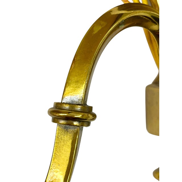 Vintage Pair of Brass & Copper Neoclassical Double-Arm Wall Sconces With Pleated Silk Shades For Sale - Image 9 of 18