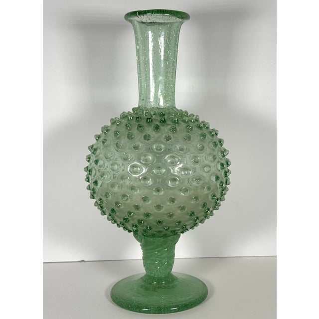 Glass 20th Century MCM Italian Empoli Green Knobbly Pedestal Vase With Uv Glow For Sale - Image 7 of 16