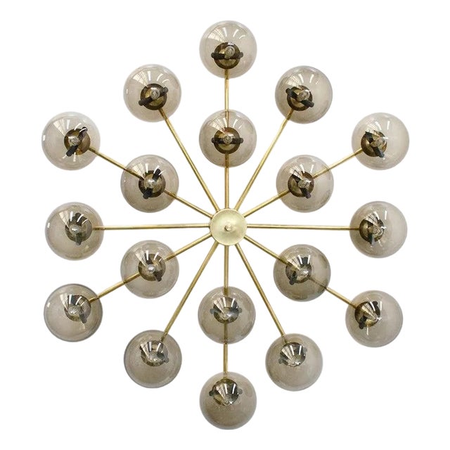 21st Century Natural Brass Smoky Murano Globes Flush Mount by Fabio LTD For Sale