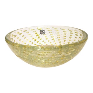 Gold Infused Bubbles Italian Murano Glass Bowl For Sale