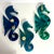 MCM Acrylic Lucite Abalone Seahorses, Wall Hangings, Made in the USA, Set of 3 #1 Blue, 12" long #2 Teal 12" long #3...