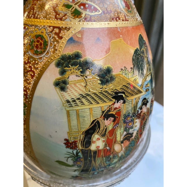 1970s Satsuma Large Asian Egg in Glass Stand For Sale - Image 4 of 6