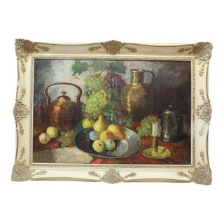 E. Gert Fruit Still Life Painting W/Pitcher & Candelabra For Sale