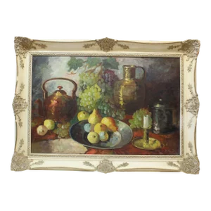 E. Gert Fruit Still Life Painting W/Pitcher & Candelabra